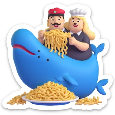 guy in Italy eating pasta with a huge, happy, fat whale of a dog wearing an Italy hat sticker