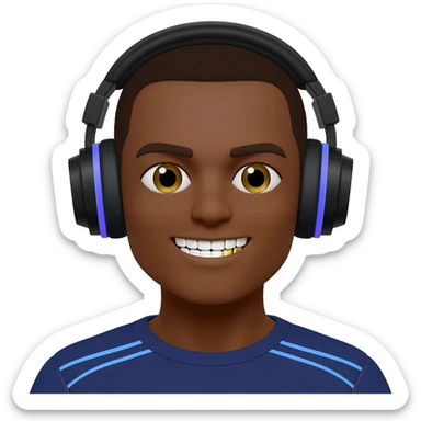 Brown gamer wearing gaming headphones with gold teeth talking gif sticker