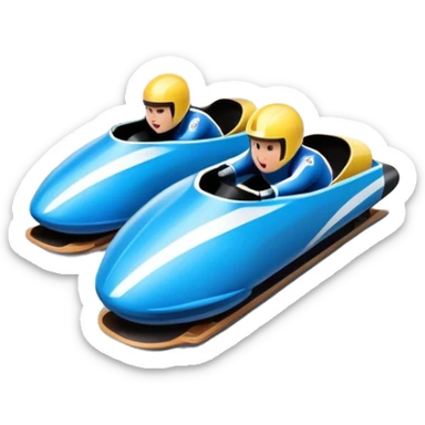 An icon featuring a sleek bobsled with athletes racing down an icy track at high speed, helmets on and bodies aligned for aerodynamics. The scene is set in a stunning snowy mountain valley with pine trees, spectators, and crisp blue sky. Transparent background captures the thrill of bobsleigh. sticker