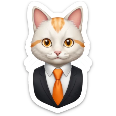 cat in white vest, orange tie sticker