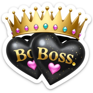 Black Hearts and crowns with glitter and the words boss bitch sticker