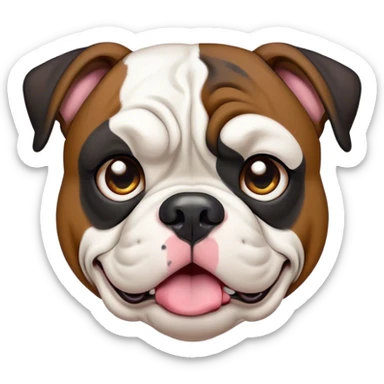 Cinematic Comical Black and White American Bulldog Portrait Emoji, Head tilted dramatically with an exaggeratedly shocked or offended expression, short fur with black and white markings, a slightly wrinkled forehead, wide, expressive brown eyes filled with exaggerated disbelief, Simplified yet hilariously expressive features, highly detailed, glowing with a slightly sassy glow, high shine, dramatic yet playful, stylized with an air of attitude, bright and endearing, soft glowing outline, capturing the essence of a sassy and over-the-top pup, so meme-worthy it feels like it could side-eye its way into internet fame instantly! sticker