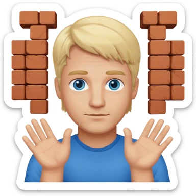Un hombre italiano, rubio de ojos celestes con dos ladrillos como manos sticker