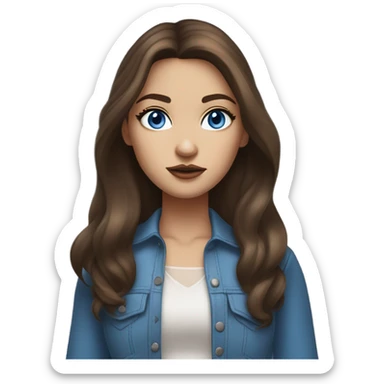 white skin, high cheekbone, brown hair girl with blue eyes, medium bust, long blow-out hair, baddie, middle part, sultry sticker