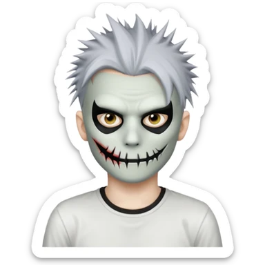 zombie boy with spiky emo hair and white shirt emoji and he wears an anonymous mask sticker