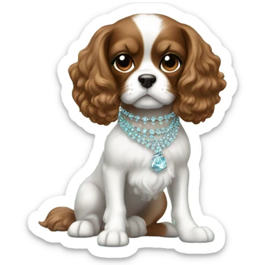 Brown and white cavalier wearing Tiffany blur accessories  sticker