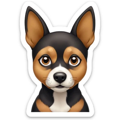 black and tan dog with pointy ears white chest. All black on face expect two small tan eyebrows sticker