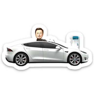 Elon musk driving his Tesla into a gas station sticker