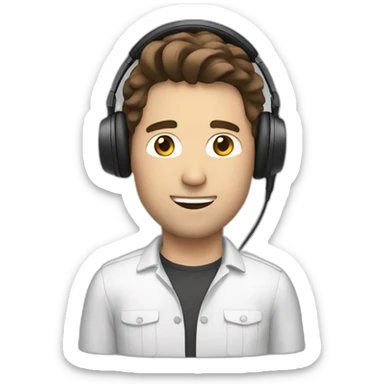 men, brown hair, headphone with mic sticker