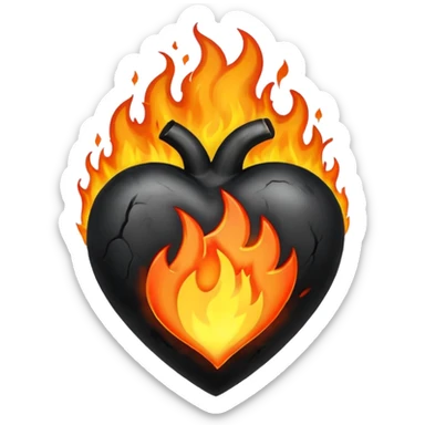 Black heart on fire sticker