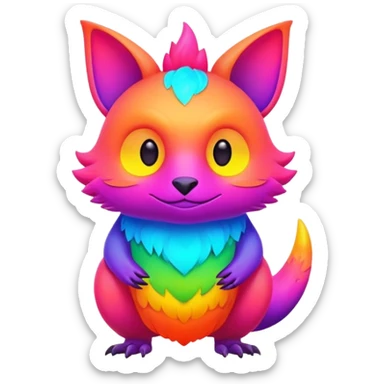lush warm-colored modern colorful neon-colored Fakémon-Trico-creature sticker