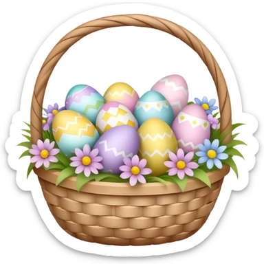 Easter basket filled with decorated eggs and spring flowers sticker