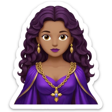 Hyacinth, Divine Hero from Gods and Goddesses with long dark brown wavy hair, deep purple outfit, tan skin sticker