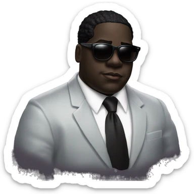 Debonair "Deep-Boi" A Black colored Ghost Rapper Press Photo A Ghost Avatar Silhouette Unlockable Character, NotoriousBIG-lookalike Biggie Smalls Head B.I.G.-style Face $ Chain BabyAfro Sunglasses MrCool Ghostly Black Man Rapper Big Chubby FatFace sticker