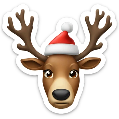 A reindeer with a Santa’s hat sticker