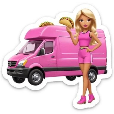 Barbie’s hot tacos Extended length Sprinter 4500 van high roof off road delivery truck capable of rock and desert racing  sticker