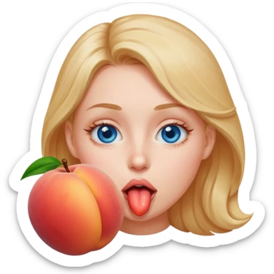 Licking a peach blue eyes sticker