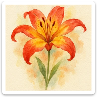 watercolor style red and yellow lily flower sticker