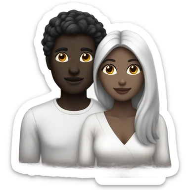 two people in love, the man with black skin and the woman with white skin and black hair sticker