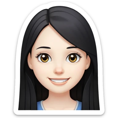 smiling girl with long straight black hair, pale skin, dark eyes sticker