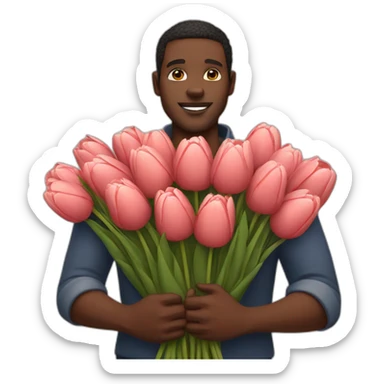 Black man holding a huge bouquet of tulips in his arms sticker