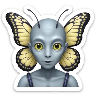 an normal grey alien with seperate a butterfly on shoulder sticker