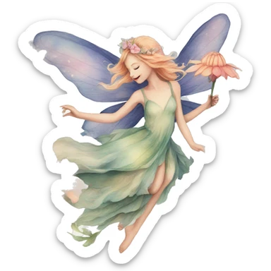 Watercolor flying fairy floral feminine  sticker
