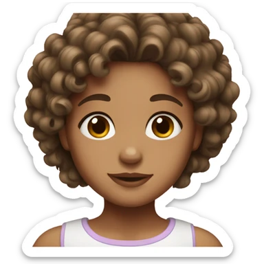 A girl with brown brown eyes and curly and short hair sticker