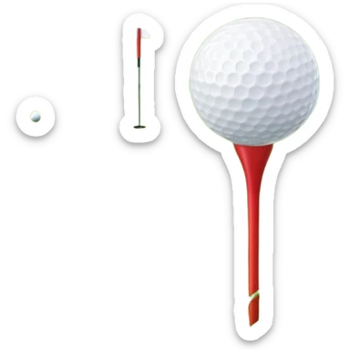 A golf ball resting on the grass of a lush golf course, with a golf club positioned nearby, ready for the next shot. The background features rolling green hills and a clear sky, highlighting the serene and precise nature of the sport. sticker