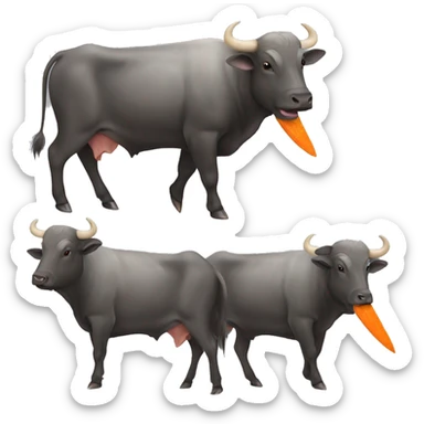 Water buffalo cutting its hair with a carrot sticker