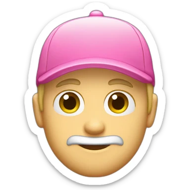 a guy in a pink shirt, blond, with a short beard in a blue cap, sticker