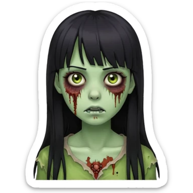 Zumbi girl pretty and Long, straight black hair with bangs, With a nose piercing sticker