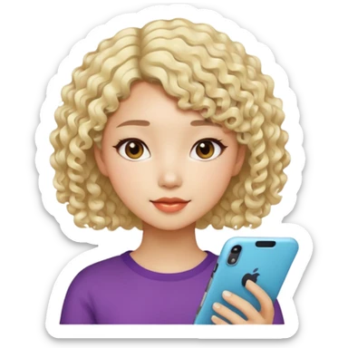 creative Asian girl, modern style, short curly light blonde hair, graphic designer, loves colors sticker