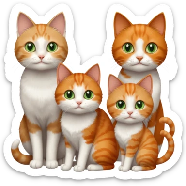 3 tiny different coloured short haired cats including a dark grey and white cat with green eyes, a ginger and white with orange eyes and a brown tabby and white with hazel eyes sticker