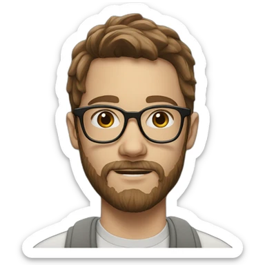 a hyperrealistic portrait of a white teenager with glasses and brown beard with long brown hair sticker