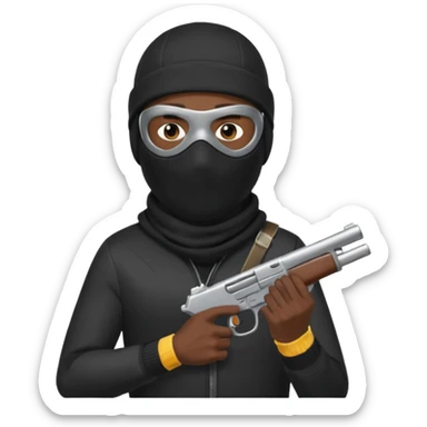 A black man wearing a ski mask holding a gun sticker