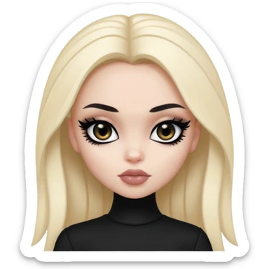 black pretty bratz girl, dark black eyes, black eyeliner, pale skin, black clothes sticker