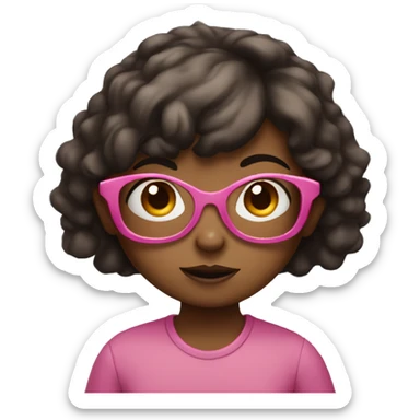 confused little girl with dark brown hair, brown skin, and pink glasses sticker