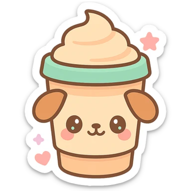 dog latte, kawaii style, cute face sticker