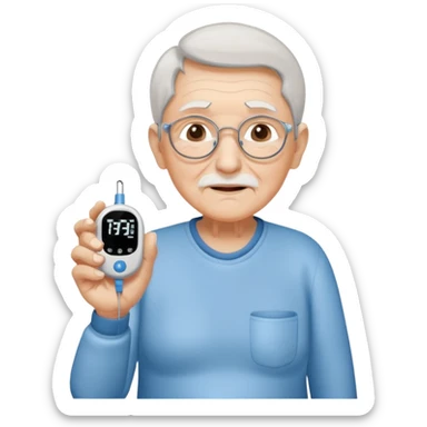 old age person with diabetes with glucose meter in his hand,sideways photo sticker