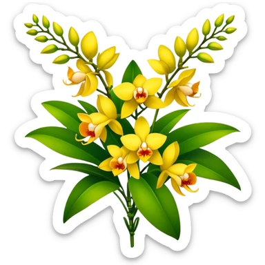 big bouquet yellow Dendrobium Orchid flower, stem, leaf sticker