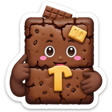 A food brownie holding up the number 10 sticker