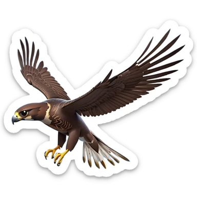 cinematic-peragrin falcon-realistic-full-body-diving-emoji,-sleek-aerodynamic-frame-plummeting-through-the-air-with-lightning-speed,-razor-sharp-talons-poised-for-the-strike,-feathered-wings-angled-for-maximum-precision,-keen-dark-eyes-locked-onto-its prey sticker