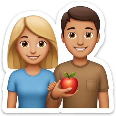 a couple holding hands, smiling, simple apple emoji style sticker