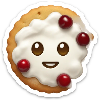 Biscuit with white icing and cherry sticker