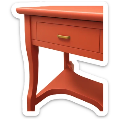 Sidetable is red with an orange drawer. sticker