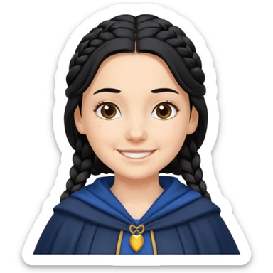 braid black hair, white girl, dark blue cloak, happy smile sticker