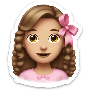 a girl with brown hair and a pink bow sticker