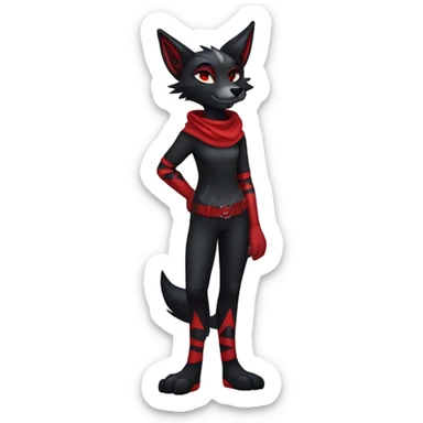 Anthro black Shiny Fionbri-Falvie-sparkle-wolf-sona with red edgy markings full body sticker