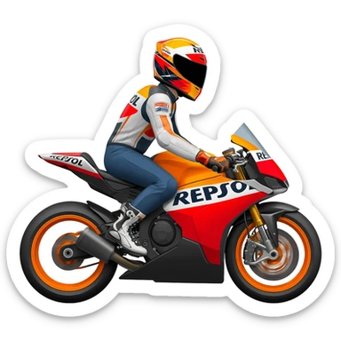 Give me a man ride with repsol helmet and repsol motorcycle sticker